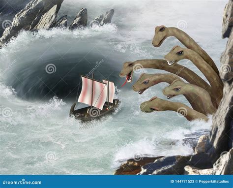 Charybdis And Odysseus Vector Illustration | CartoonDealer.com #124510738