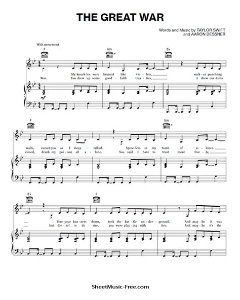 The Great War Sheet Music Taylor Swift ♪ SheetMusic-Free.com