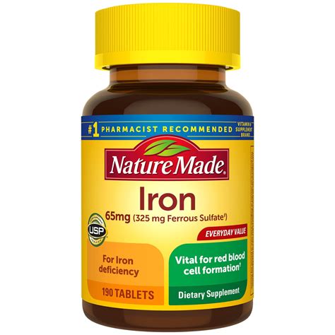 Nature Made Iron 65 mg (from Ferrous Sulfate) Tablets, 190 Count ...