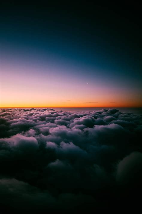 Clouds, porous, sunset, sky horizon, twilight, moon, above clouds, HD ...