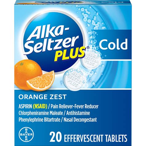 Alka-Seltzer Plus Cold Formula Orange Zest Effervescent Tablets, 20 Ct ...