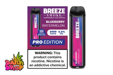 BREEZE Smoke - 2000 Puff Pro E-Cig Vape - Blueberry Watermelon - Dank Drop