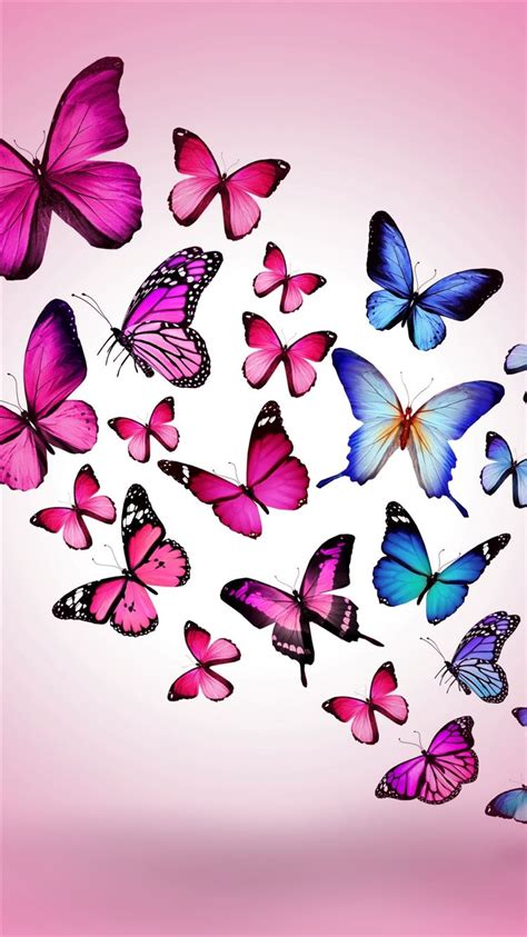 Butterfly Drawing Flying Colorful Background Pink iPhone 8 Wallpapers ...