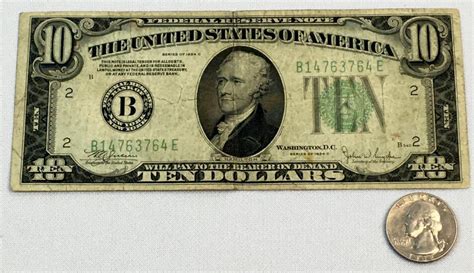 Lot - 1934-C US $10 Ten Dollar Hamilton Green Seal Federal Reserve Note