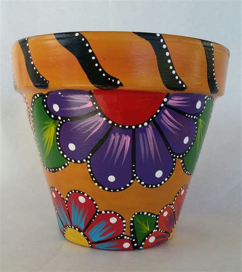 Painted clay pot hand painted flowerpot patio decor painted