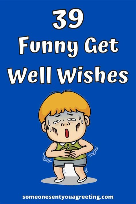 a boy crying with the words, 39 funny get well wishes on his face and chest