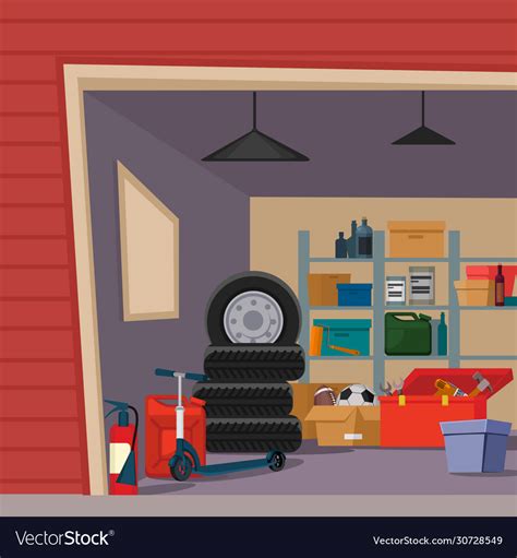 Cartoon color garage interior inside concept Vector Image