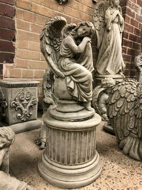 Angel on ball with plinth ornament,Garden or home concrete stone statue ...