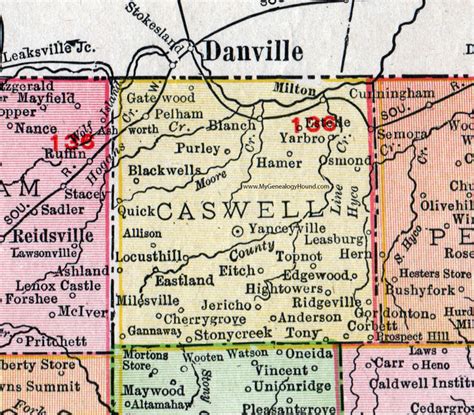 Caswell County, North Carolina, 1911, Map, Rand McNally, Yanceyville ...