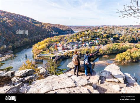 Harper's Ferry, USA - November 11, 2017: Overlook with hiker people ...