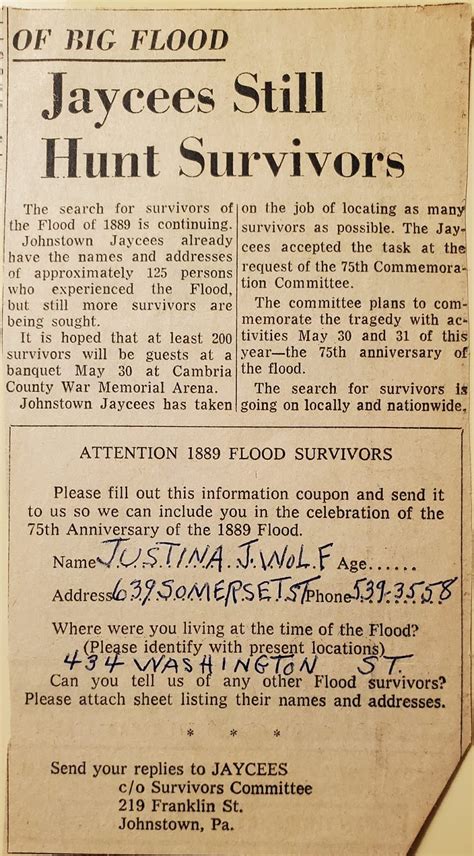 Vintage Johnstown: 1889 Flood Survivors Project - Justina J. Wolf