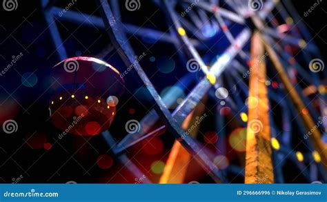 Ferris Wheel Night View. with the Rays from the Lanterns Stock Photo ...