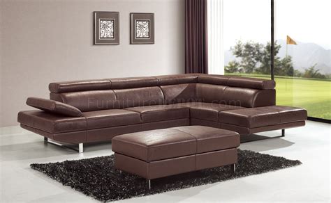 Brown Top Grain Full Leather Modern Sectional Sofa w/Metal Legs