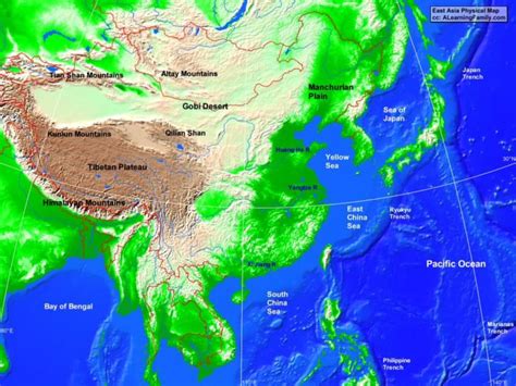 Physical Map Of Asia Labeled