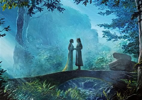 Arwen and Aragorn on the Bridge in Rivendell Oil Painting Lord of the ...