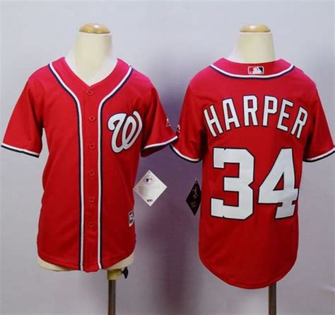 Nationals #34 Bryce Harper Red Cool Base Stitched Youth MLB Jersey ...