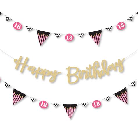 Chic 18th Birthday - Pink, Black and Gold - Birthday Letter Banner ...