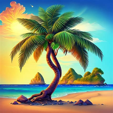 Premium AI Image | Tropical beach Seascape ocean landscape Hand drawn ...