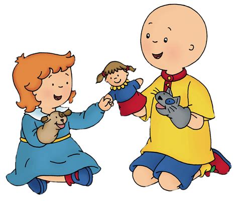 Caillou e Rosie brincando com bonecos de mão PNG transparente - StickPNG