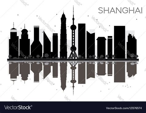 Shanghai city skyline black and white silhouette Vector Image