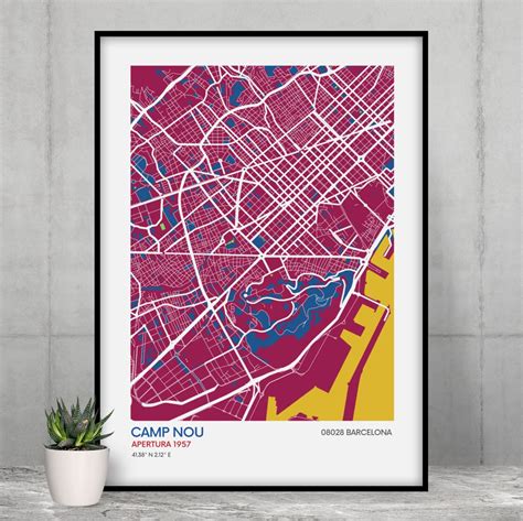 FC Barcelona Stadium Map Print Club Colours Football Stadium Art Map ...