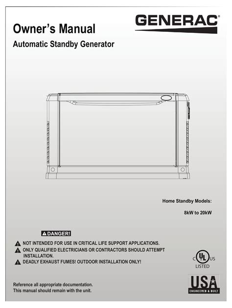 GENERAC POWER SYSTEMS AUTOMATIC STANDBY GENERATOR OWNER'S MANUAL Pdf ...