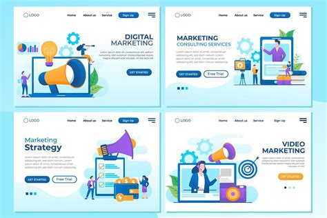 Set of Landing page design templates for Digital Marketing, Marketing ...