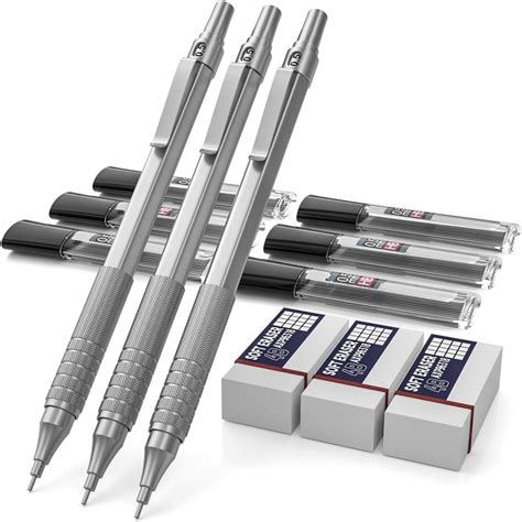 Nicpro 0.5 mm Mechanical Pencils Set, 3 PCS Retractable Metal Drafting ...