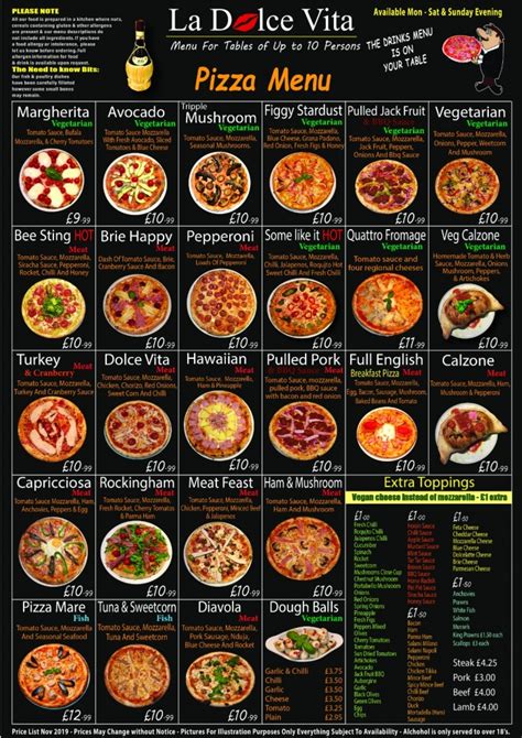 Pizza Menu – La Dolce Vita