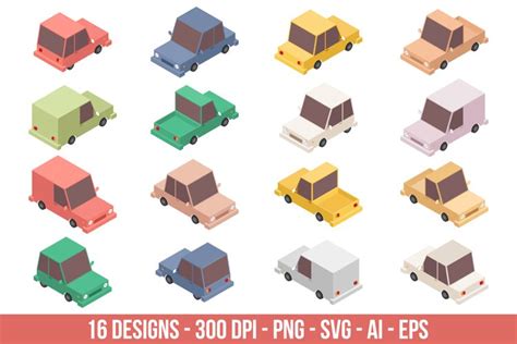 Isometric car clipart set.