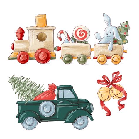 Premium Photo | Illustration christmas set of vintage toys