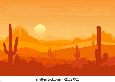 Cartoon Desert Silhouettes Cactus Mountain Travel Stock Vector (Royalty ...