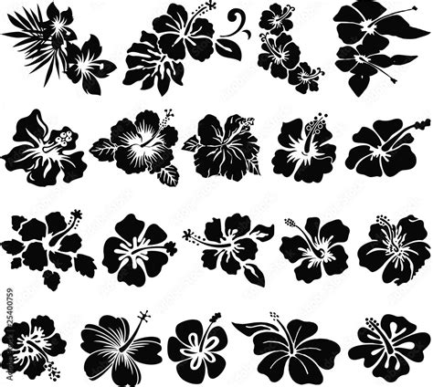 Hibiscus flower silhouettes Stock Vector | Adobe Stock