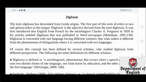 Definition of Diglossia and Characters/Features। Diglossia in English ...