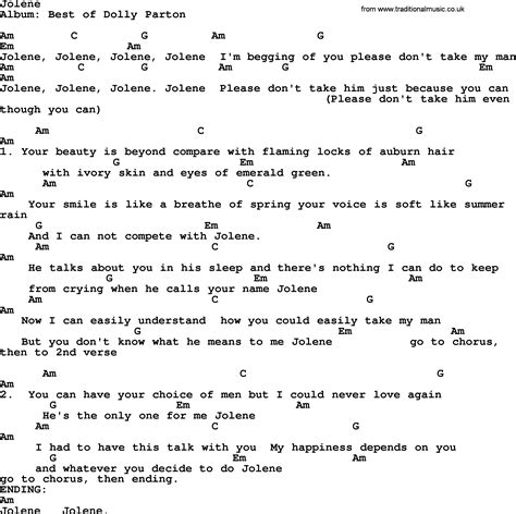 Dolly Parton song: Jolene, lyrics and chords in 2022 | Dolly parton ...