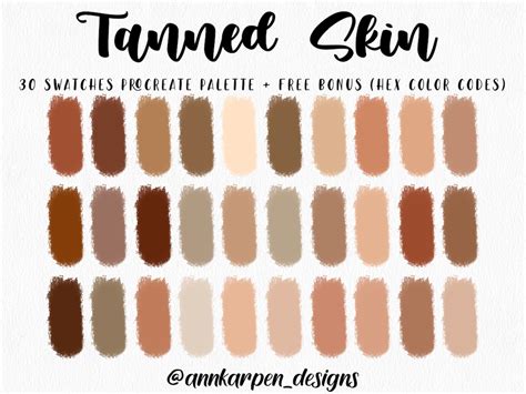 Tanned Skin Procreate Palette 30 HEX Color Codes Instant | lupon.gov.ph