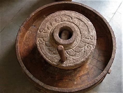 Old Indian Carved Granite Millstone - AEGM