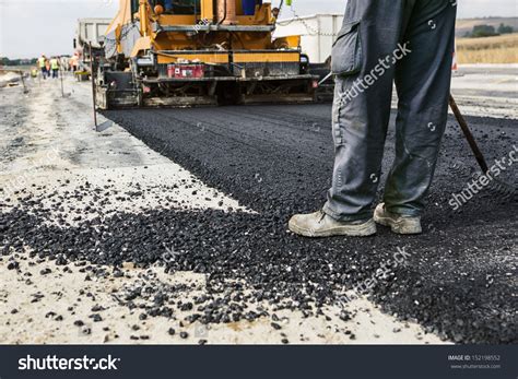 Worker Operating Asphalt Paver Machine During Stock Photo 152198552 ...