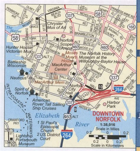 Norfolk VA downtown map, Free printable highway map Downtown Norfolk city