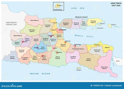 Jawa Timur, East Java Administrative and Political Vector Map ...