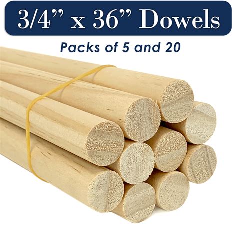 Round Wooden Dowels, 3/4 x 36 Inch, Natural Pine, MADE IN TH