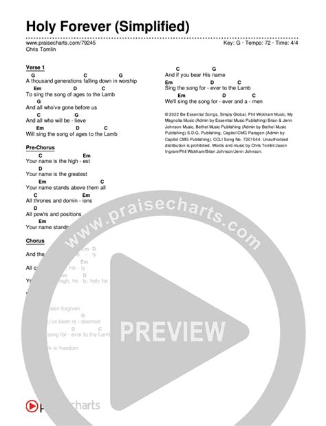 Holy Forever (Simplified) Chords PDF (Chris Tomlin) - PraiseCharts