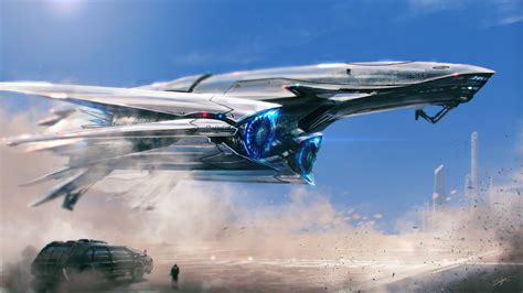 Galactic Explorer: Sci-Fi Spaceship HD Wallpaper by Thibault Girard