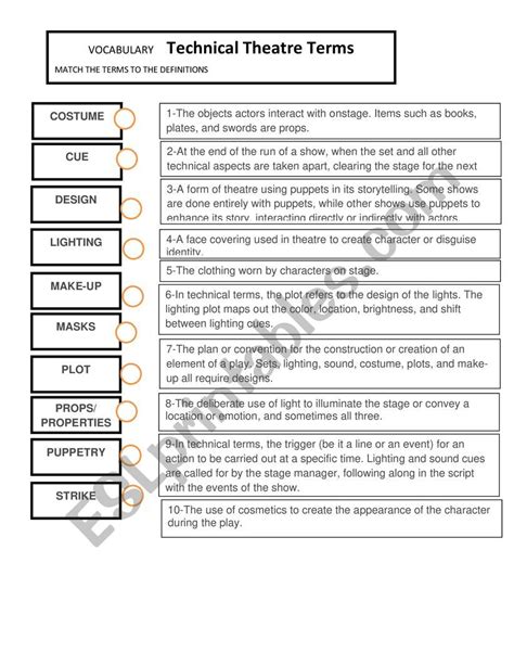 Technical Theatre Terms - ESL worksheet by paulaallende