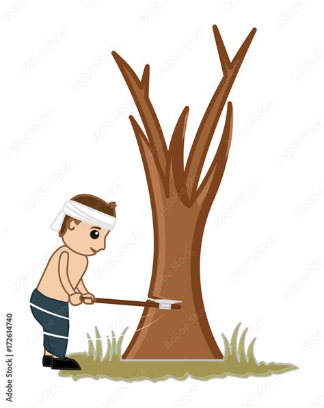 Villager Man Cutting Tree Stock Vector | Adobe Stock