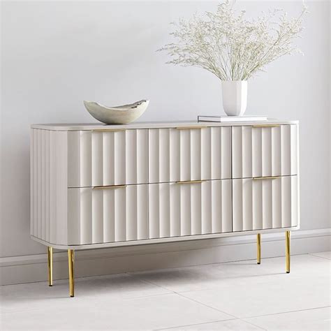 Modern 6-Drawer White Bedroom Dresser for Storage in Gold | White ...