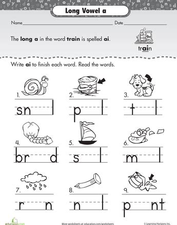 Long Vowels: Long A in Train | Worksheet | Education.com | Vowel ...