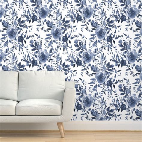 Indigo Floral Wallpaper Blue and White Florals by Shopcabin - Etsy