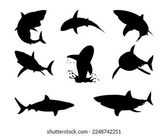 Great White Shark Silhouette Collection Stock Vector (Royalty Free ...