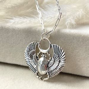 Sterling Silver Scarab Necklace, Scarab With Wings Jewelry, Rebirth ...